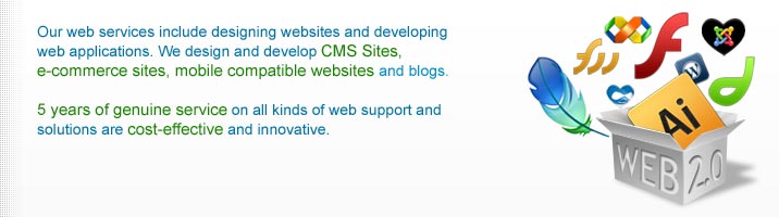 Our web services include designing websites and developing web applications. We design and develop CMS Sites, e-commerce sites, mobile compatible websites and blogs